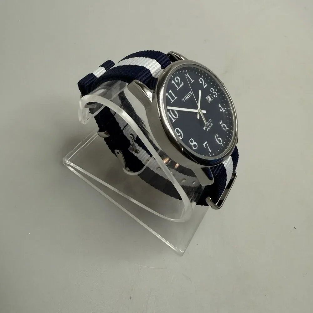 TIMEX TW2P75900 Indiglo Easy Reader Analog Men's Watch 38mm Blue Striped NEW